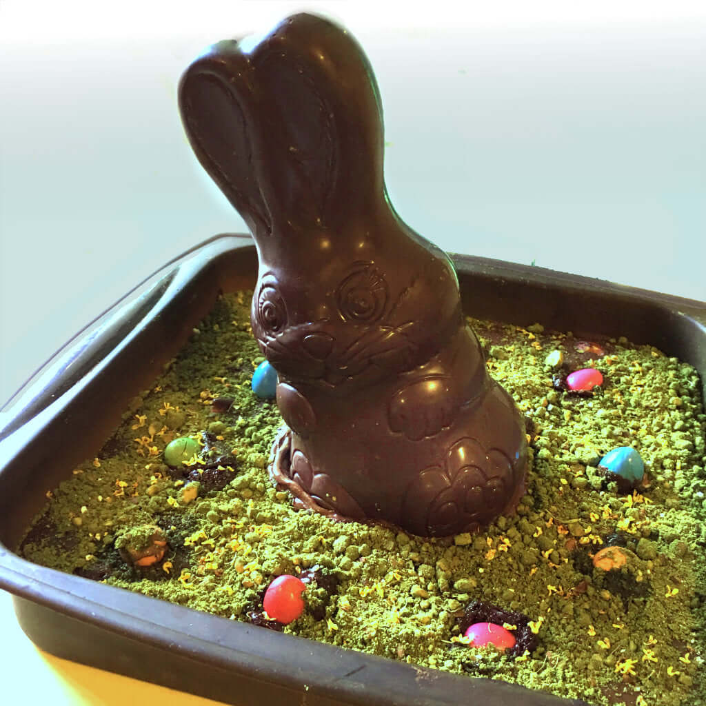 Choc Peanut Butter Brownie with Matcha grass