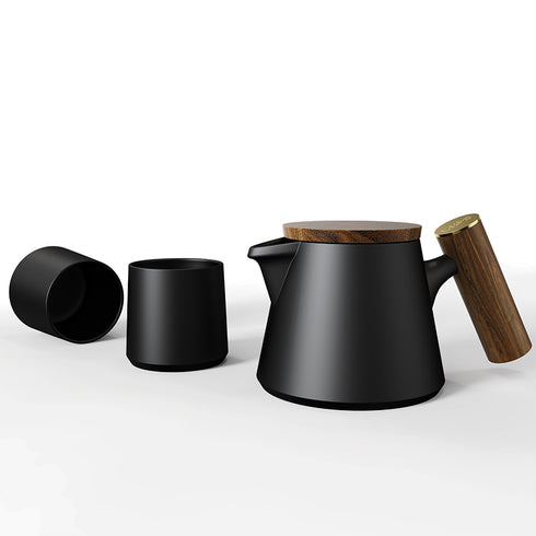 Teapot Set - Ceramic/Wood - 600ml - Black