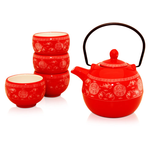 Teapot Set - Ceramic - Red 600ml