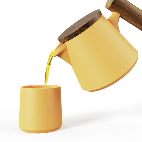 Teapot Set - Ceramic/Wood - 600ml - Yellow