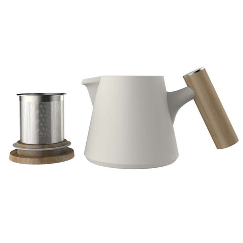 Teapot Set - Ceramic/Wood - 600ml - White