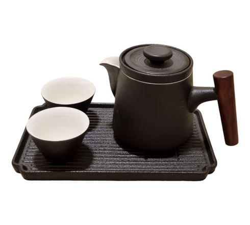 Teapot Set - Kung Fu Tea Set - Ceramic/Wood - 350ml - Black